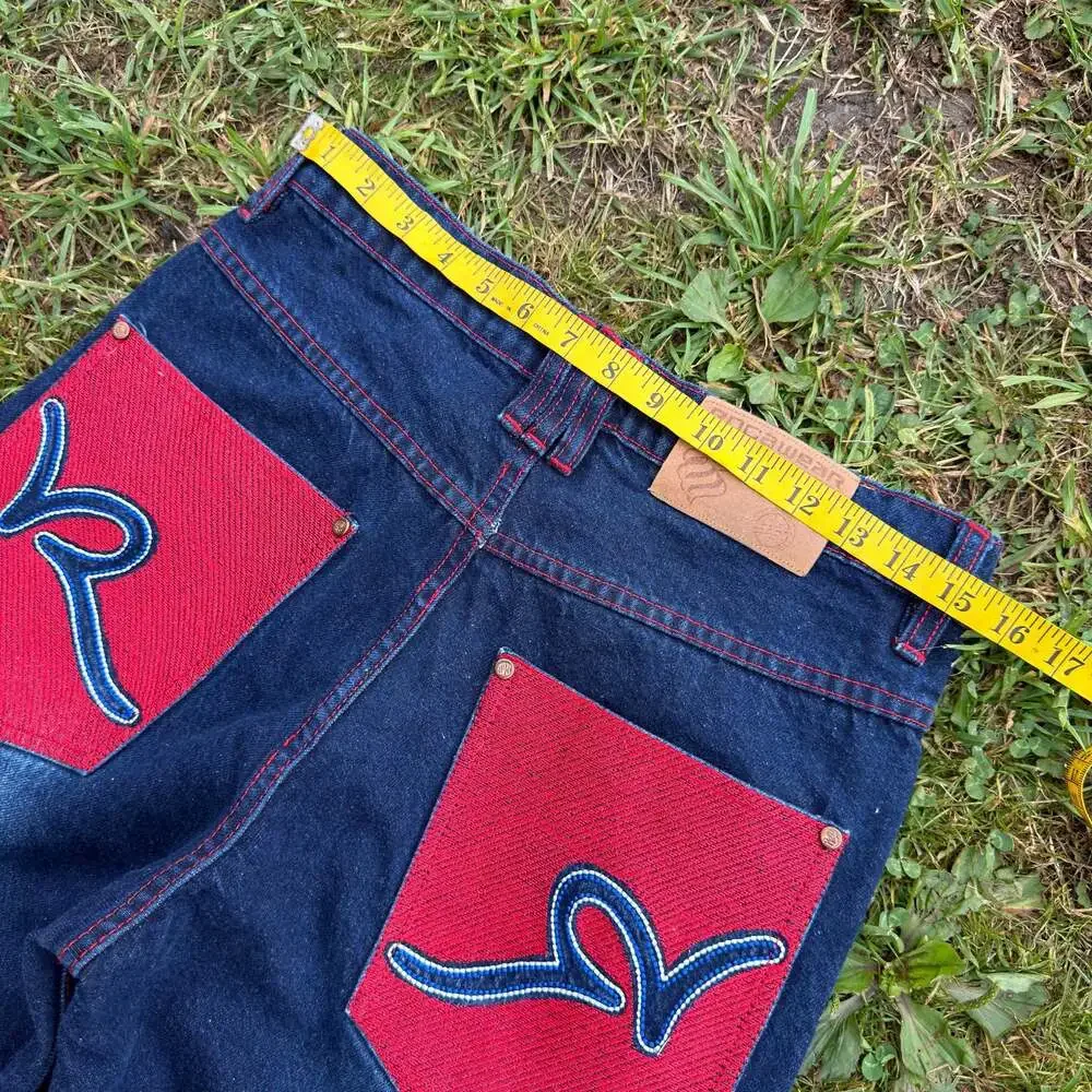 Essential Vintage Rocawear Y2K Baggy Denim Jorts with Embroidered Red Pockets
